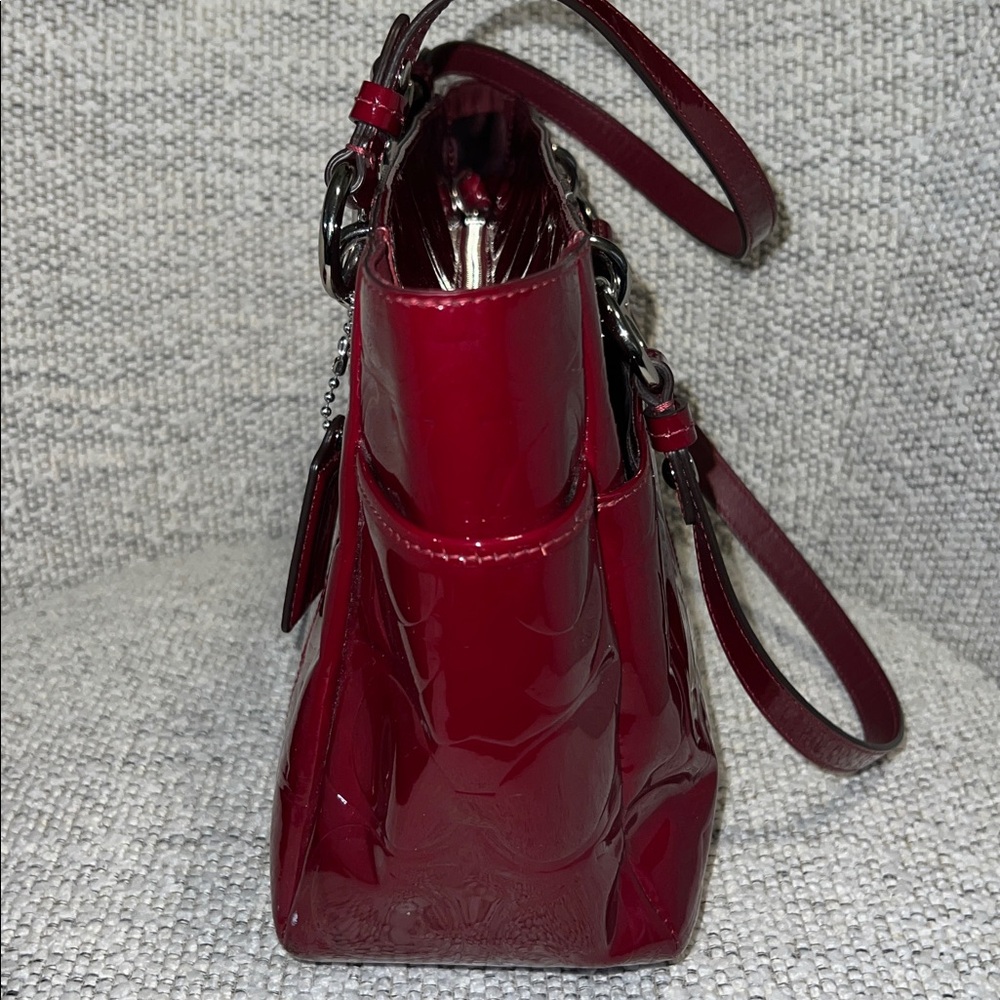 Coach Embossed Burgundy Patent Leather Bag AND Wallet/Wristlet Style F17728 - Picture 9 of 13
